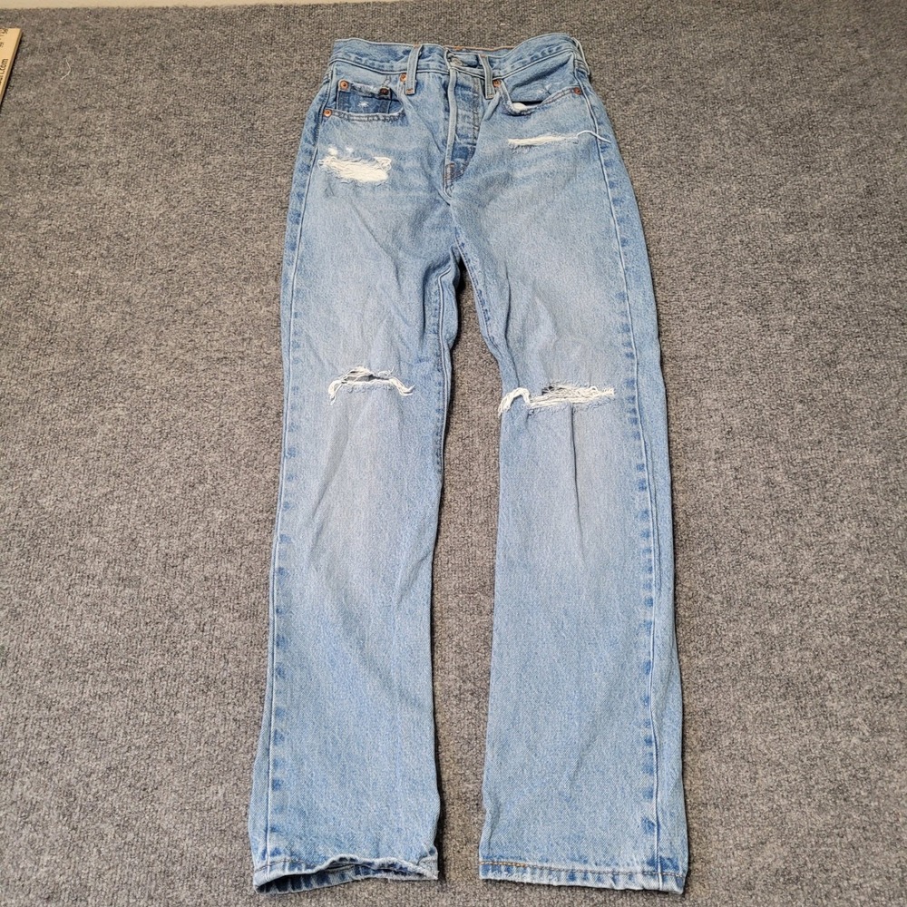 Levi's Jeans Womens Size 25 Blue 501 Original Fit Distressed Straight Leg Denim